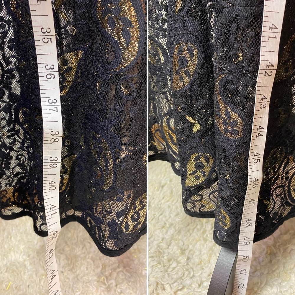 Grace + Emma Open Front Black Gold Lace Bell Sleeve Duster Kimono Whimsigoth S/M - Picture 4 of 12